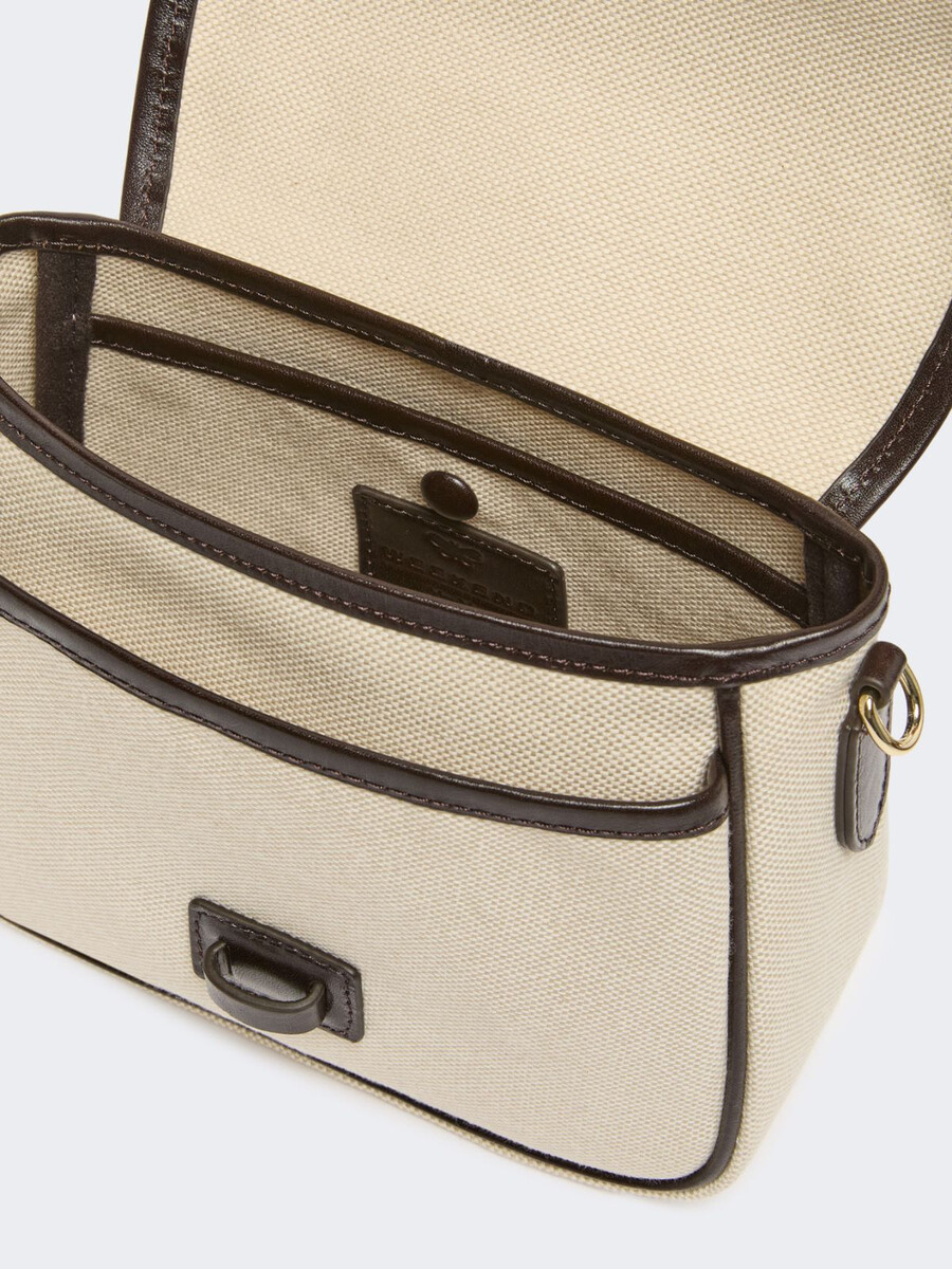 petit sac bandoulière en toile et cuir - beige