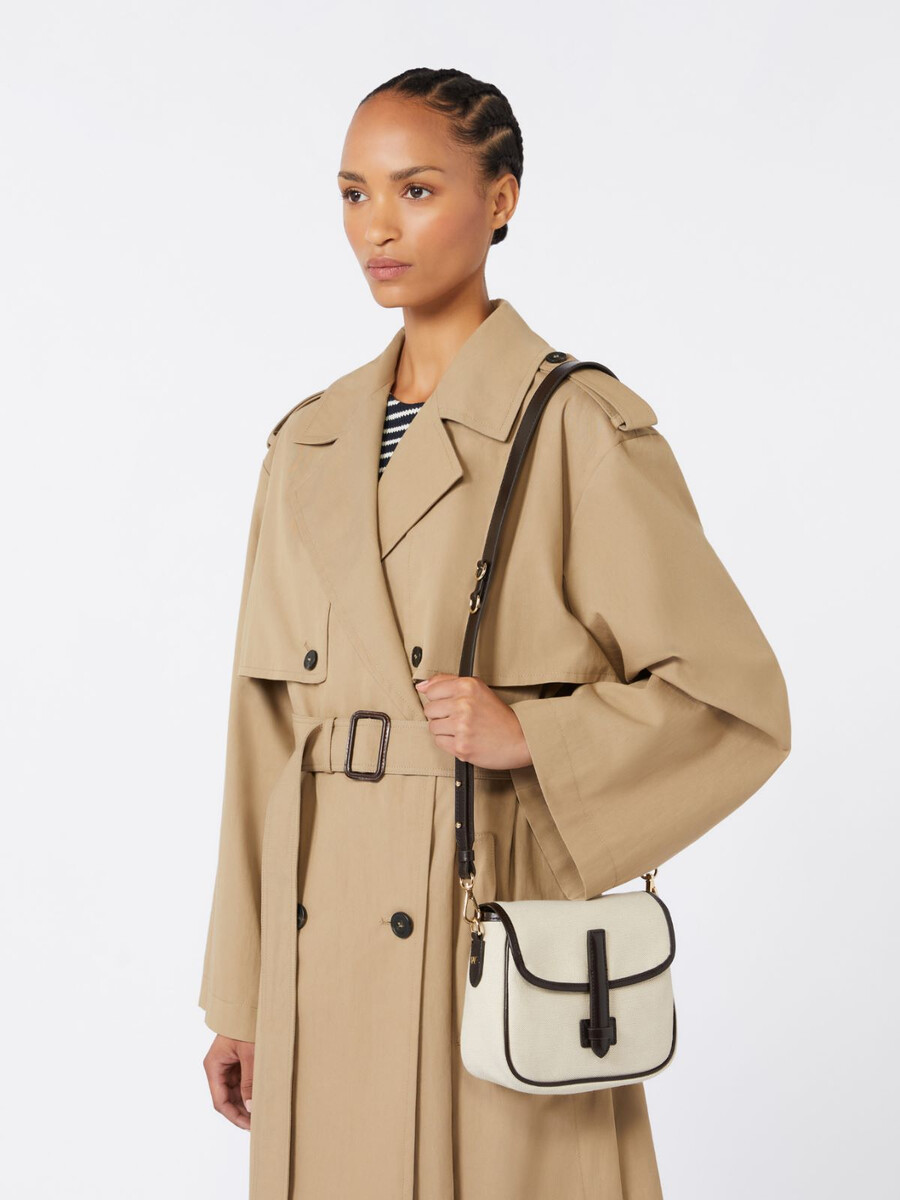 petit sac bandoulière en toile et cuir - beige