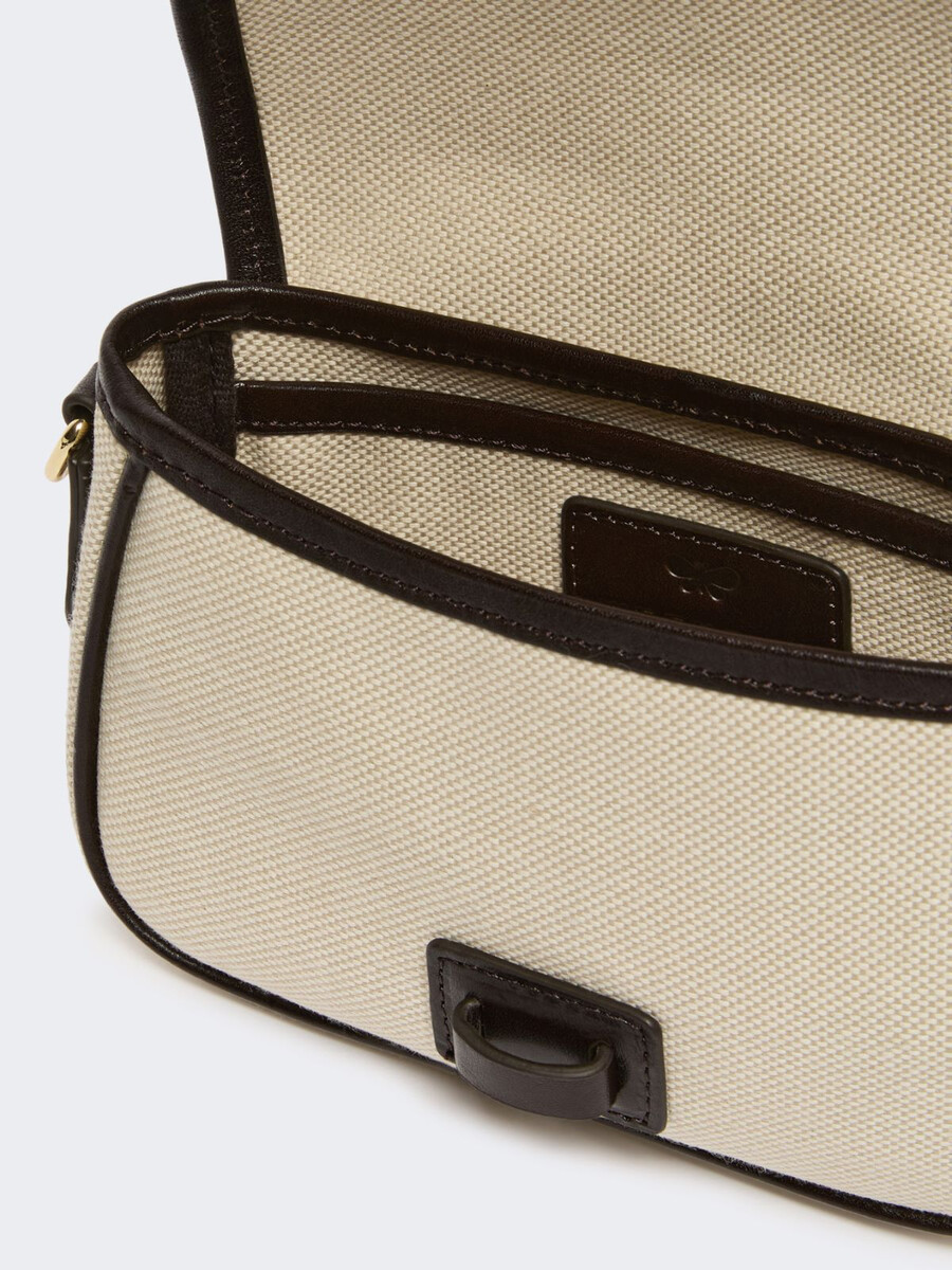 sac bandoulière miniature en toile et cuir - beige