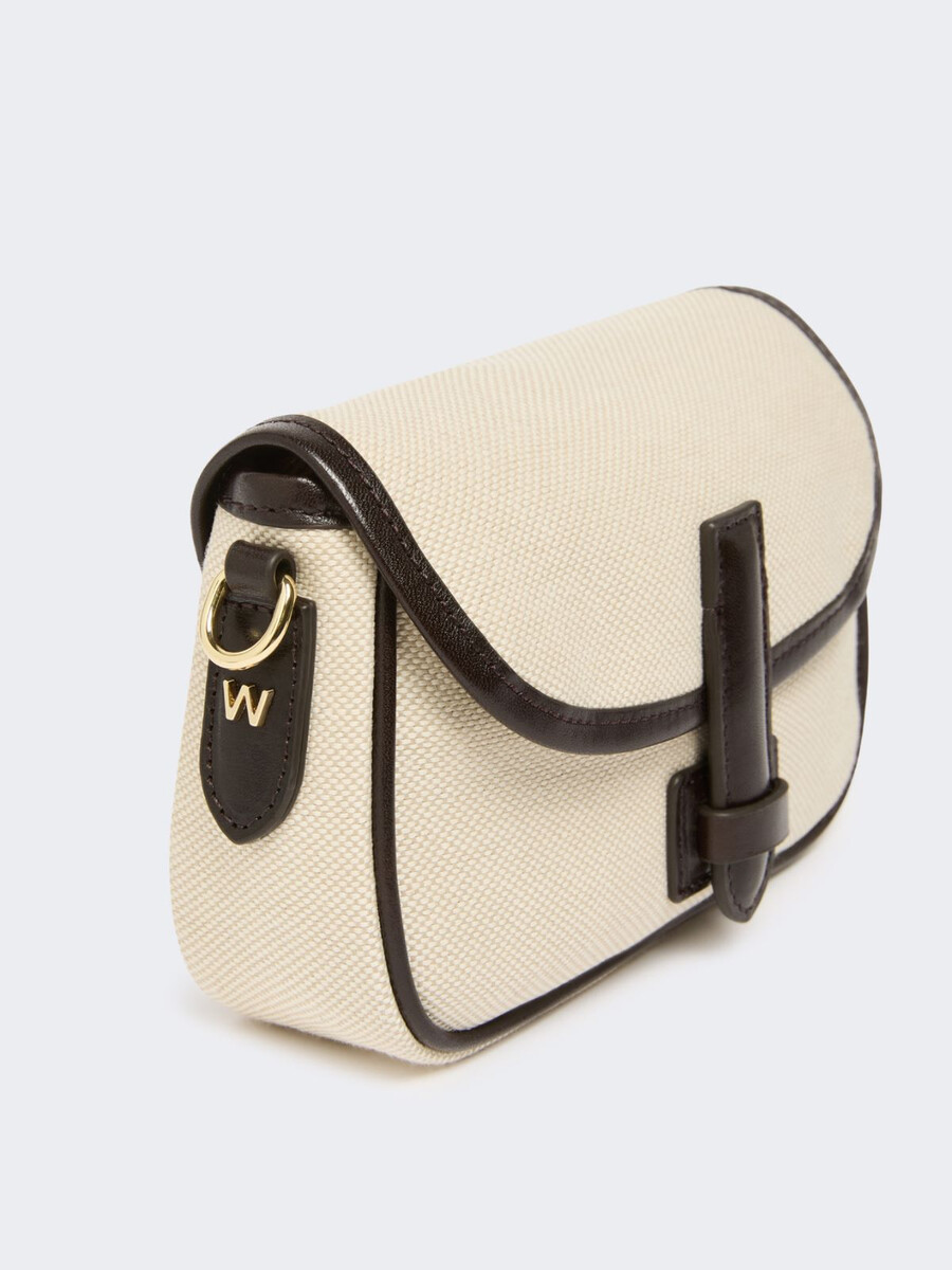 sac bandoulière miniature en toile et cuir - beige