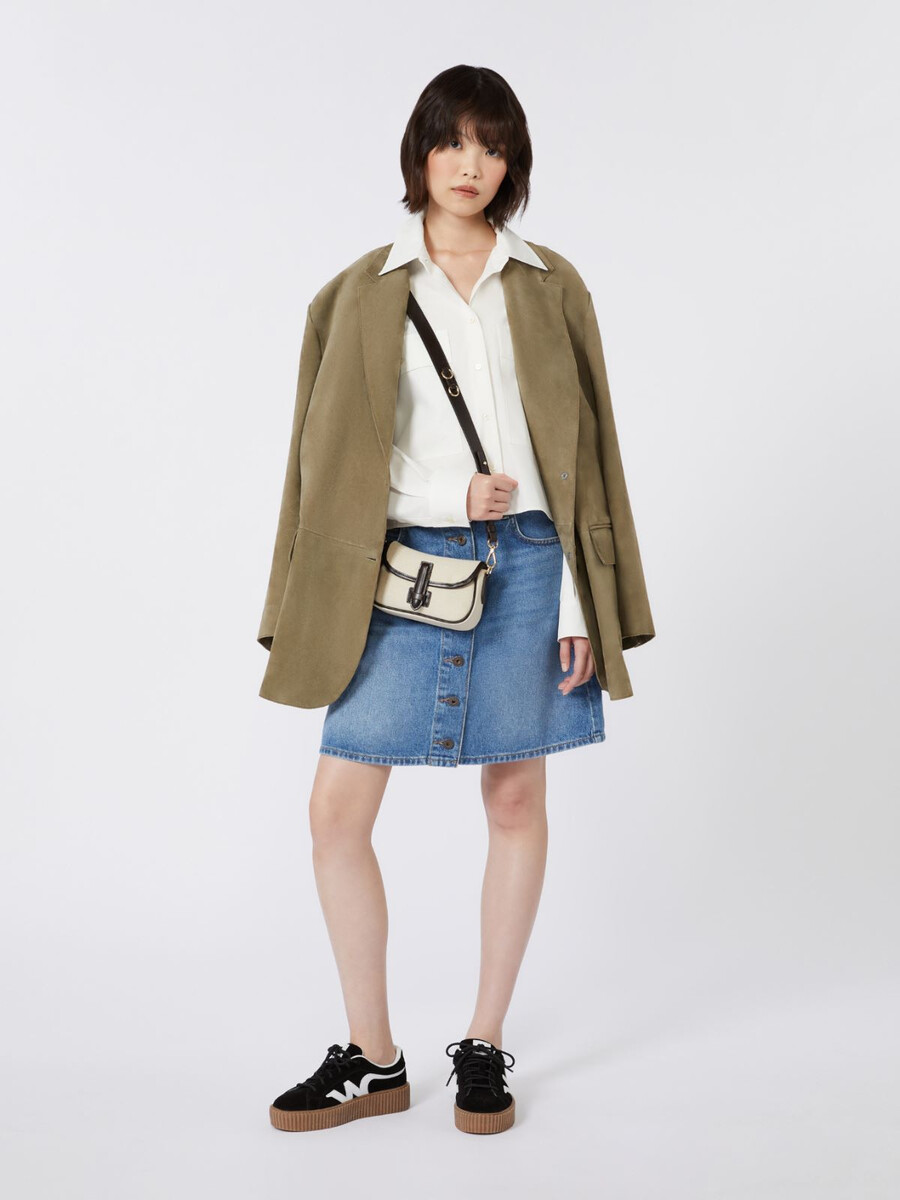 sac bandoulière miniature en toile et cuir - beige