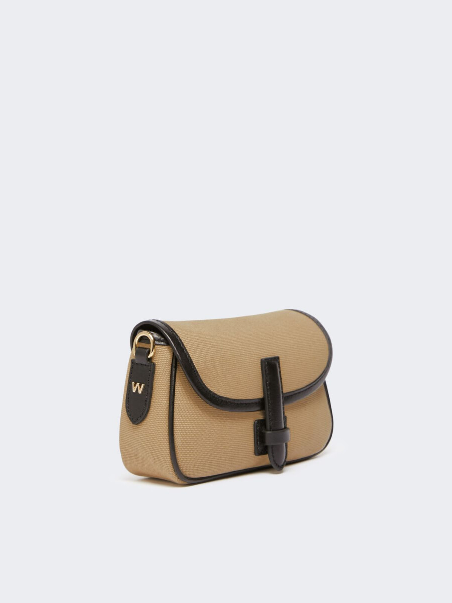 sac bandoulière en coton et cuir - beige