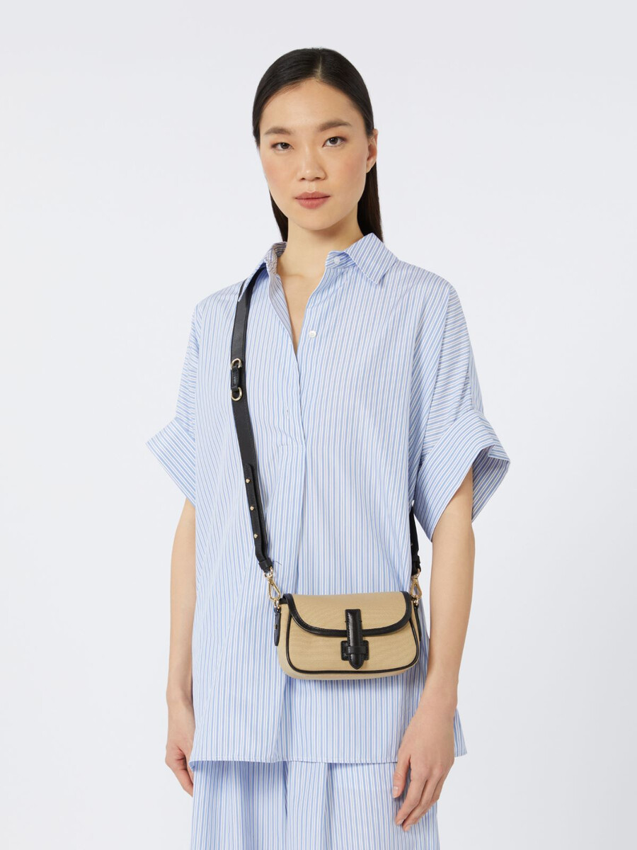 sac bandoulière en coton et cuir - beige