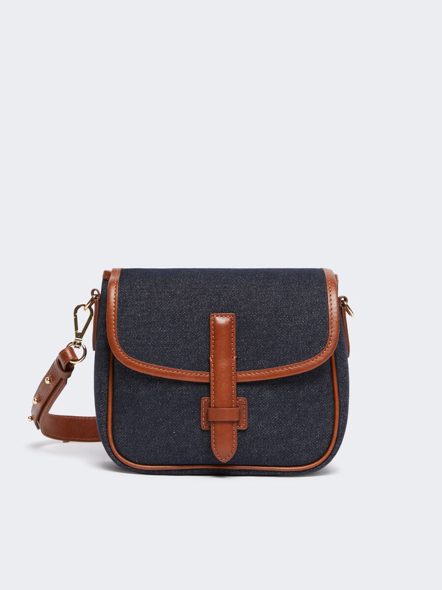 sac bandoulière en denim et cuir - bleu chine