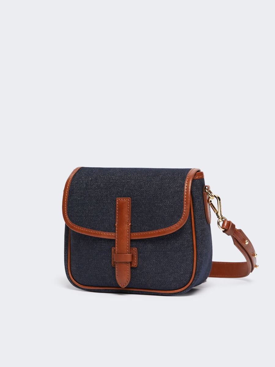 sac bandoulière en denim et cuir - bleu chine
