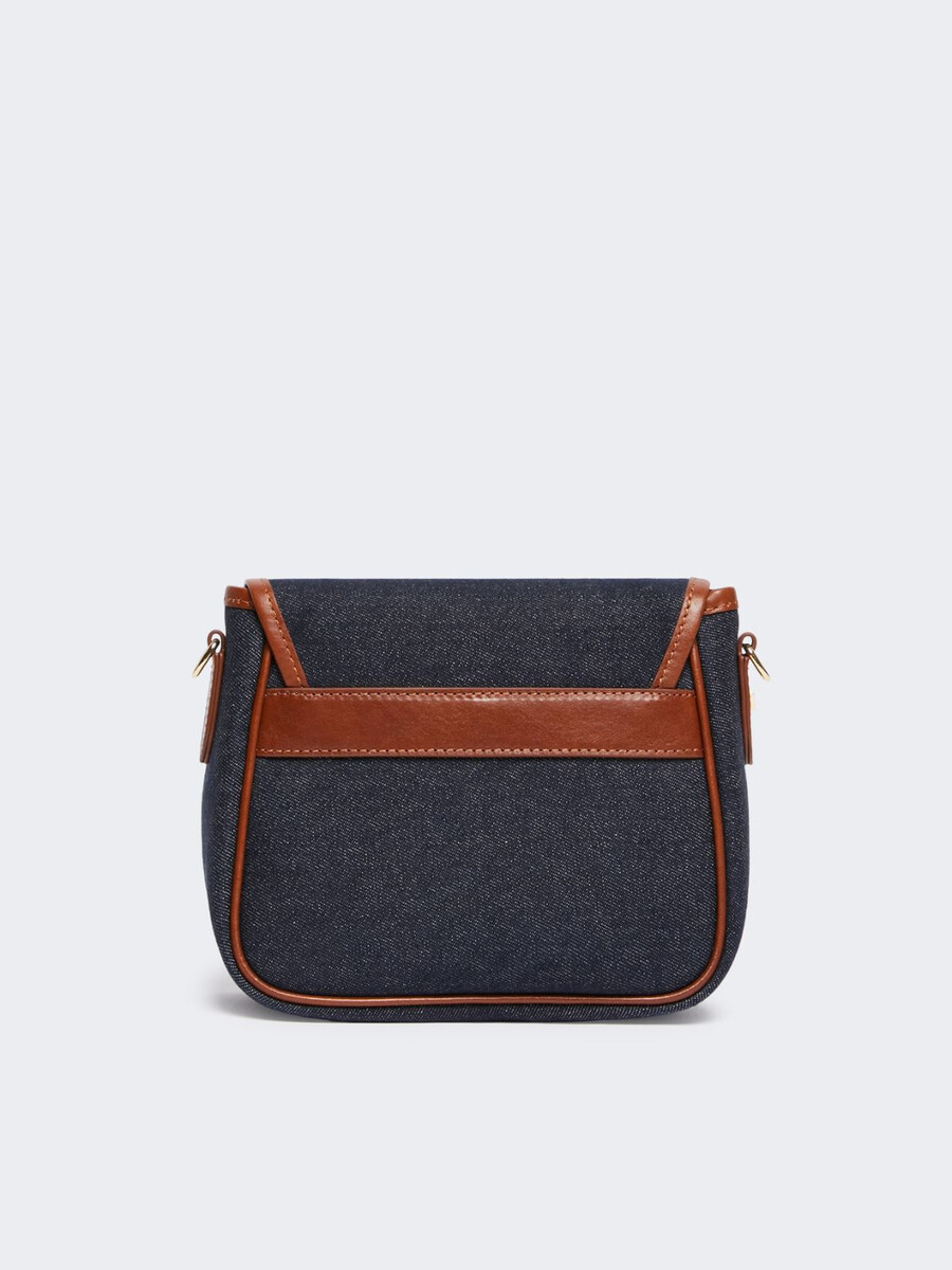 sac bandoulière en denim et cuir - bleu chine