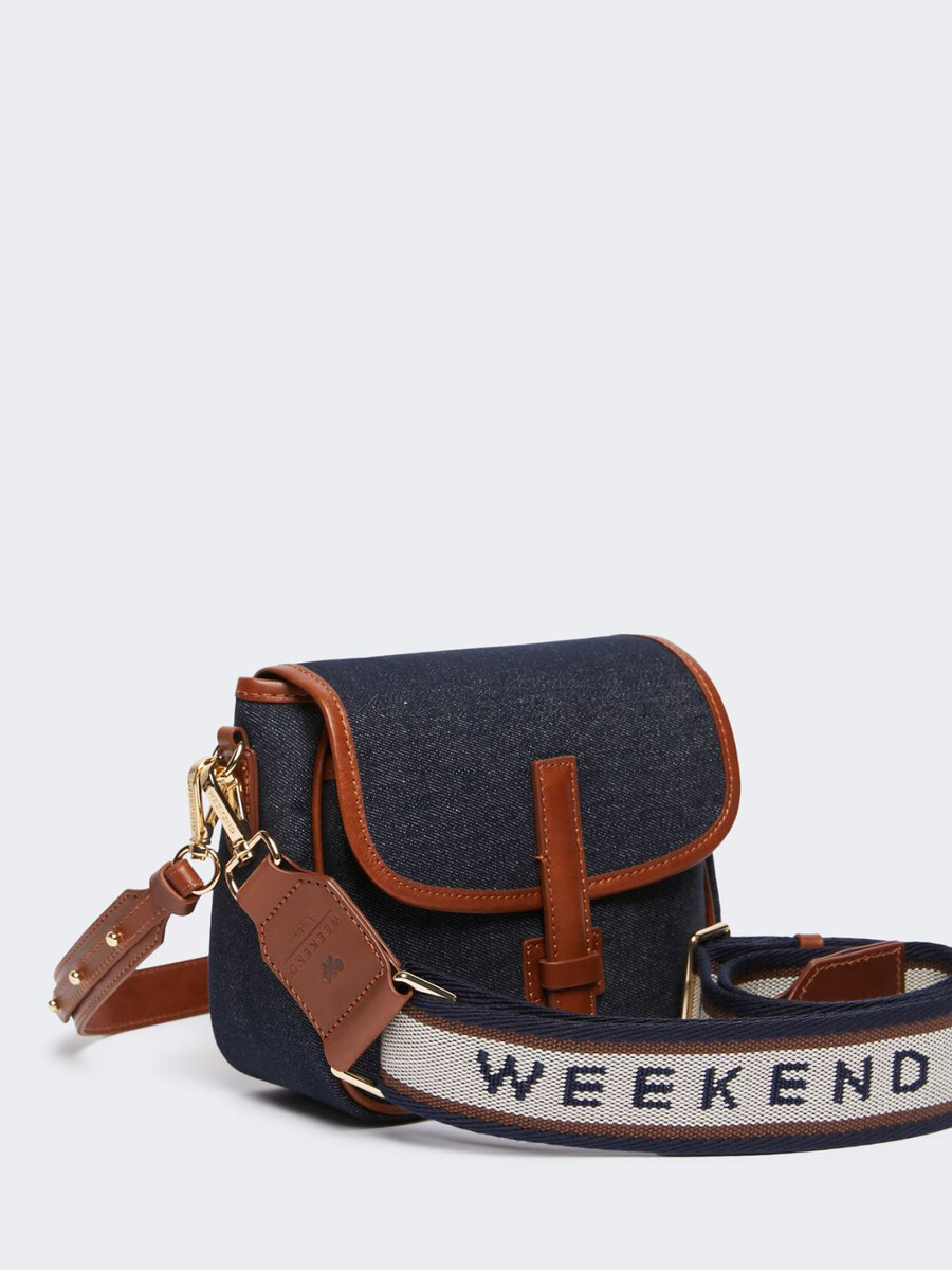 sac bandoulière en denim et cuir - bleu chine