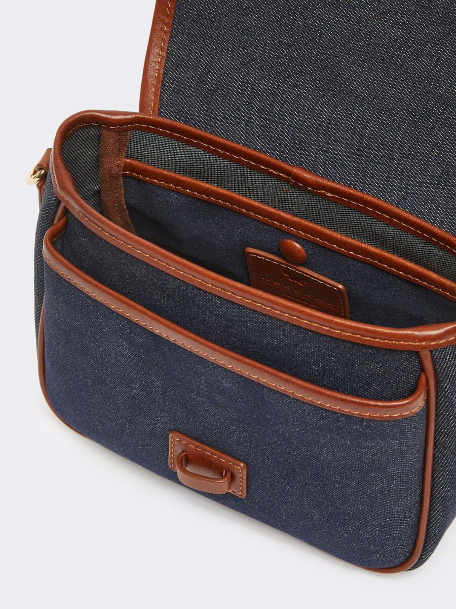 sac bandoulière en denim et cuir - bleu chine