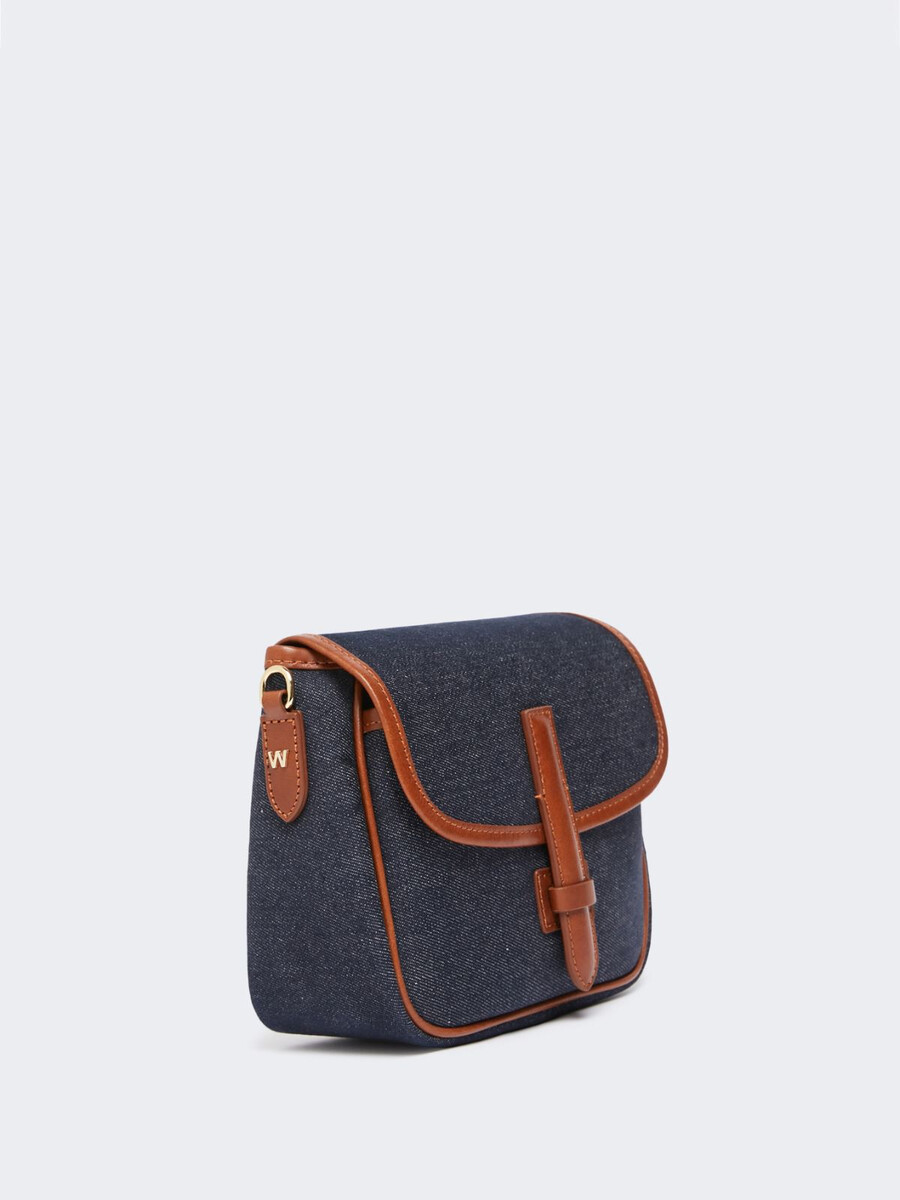 sac bandoulière en denim et cuir - bleu chine