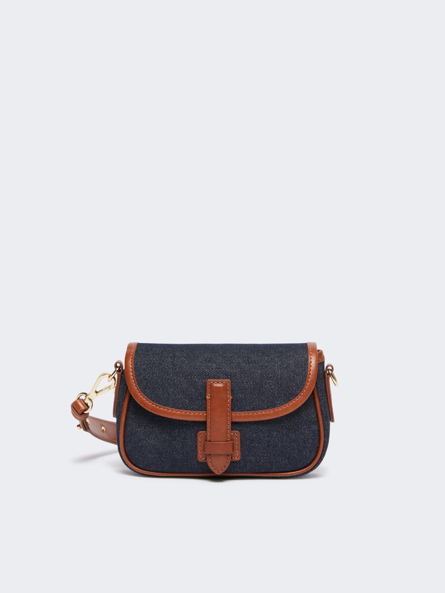 petit sac bandoulière en denim et cuir - china blue