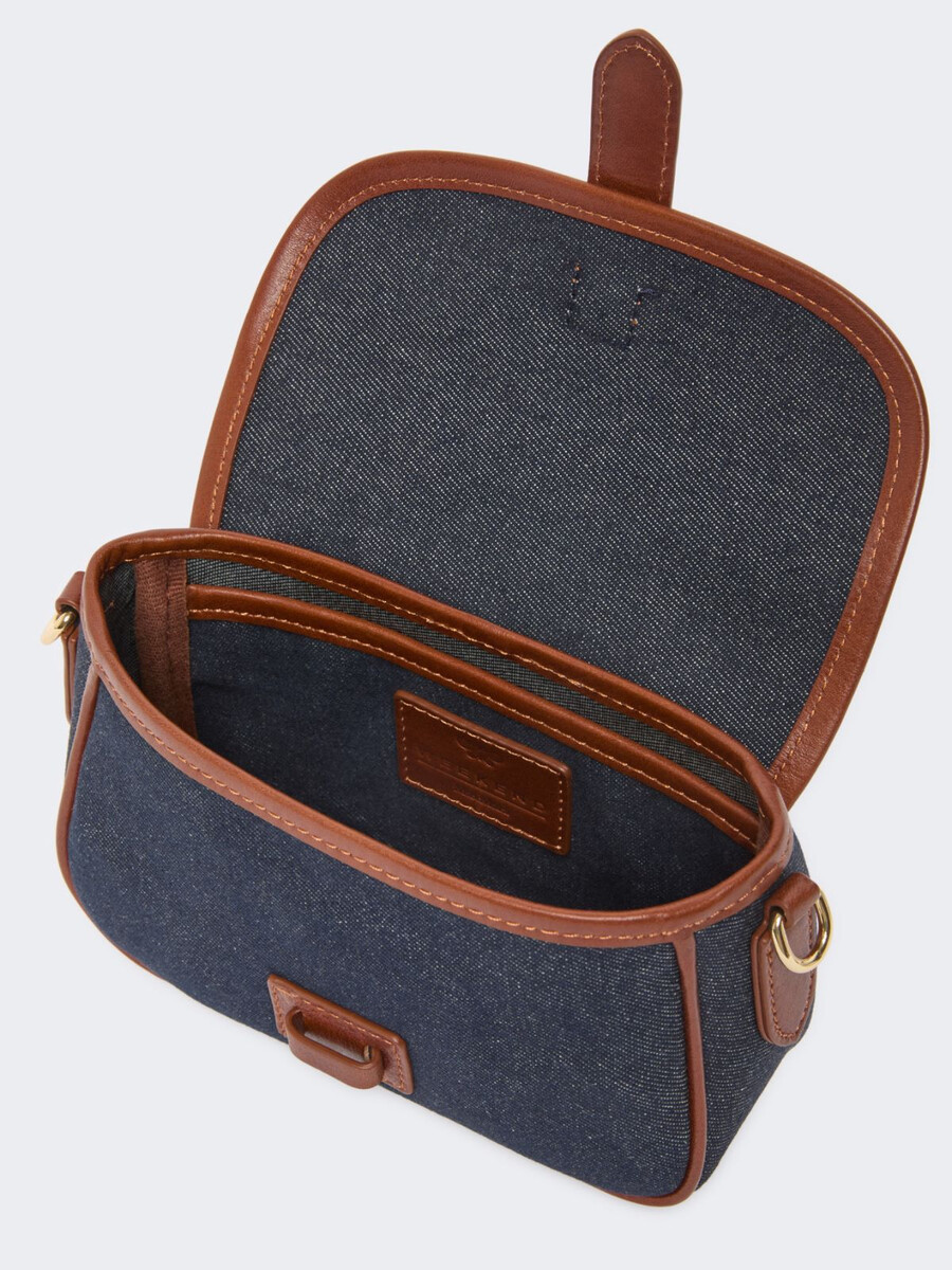 petit sac bandoulière en denim et cuir - china blue