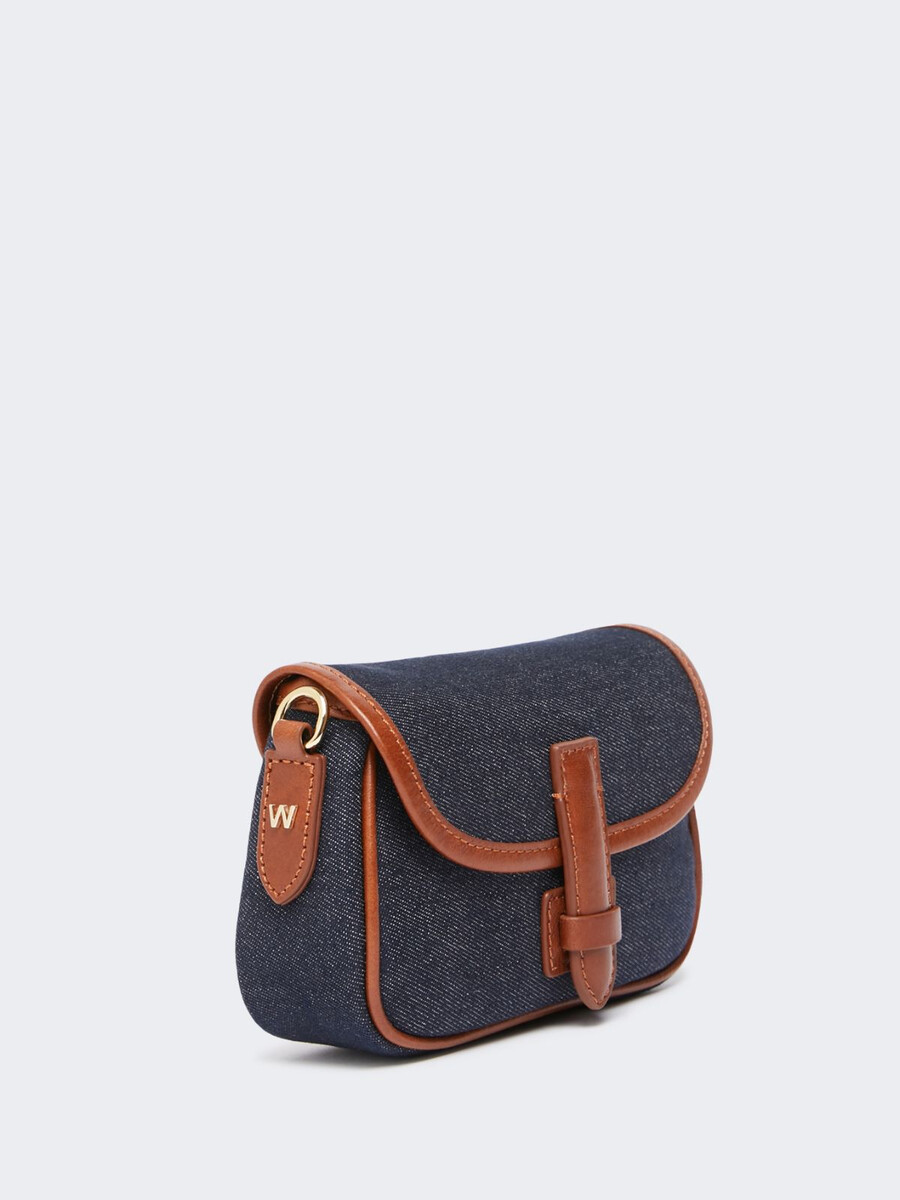 petit sac bandoulière en denim et cuir - china blue