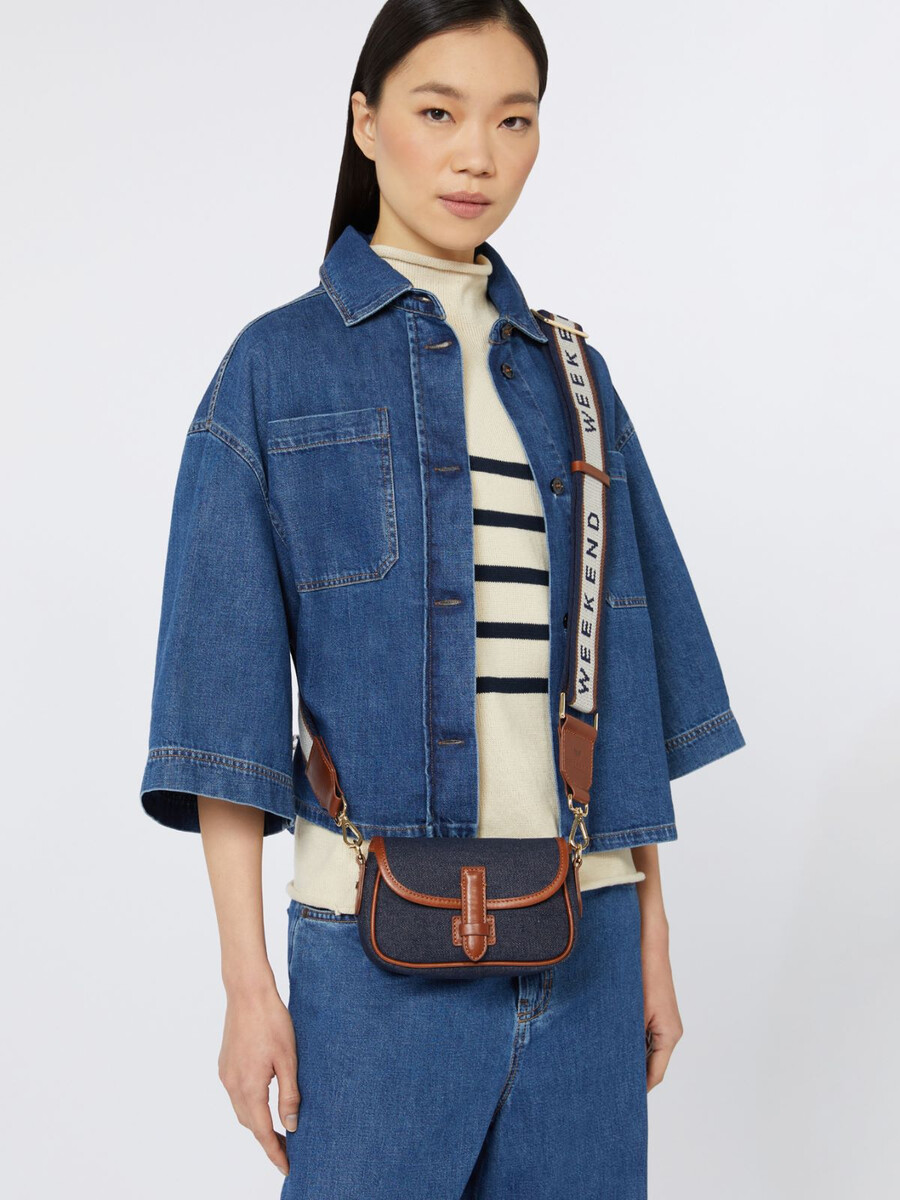 petit sac bandoulière en denim et cuir - china blue