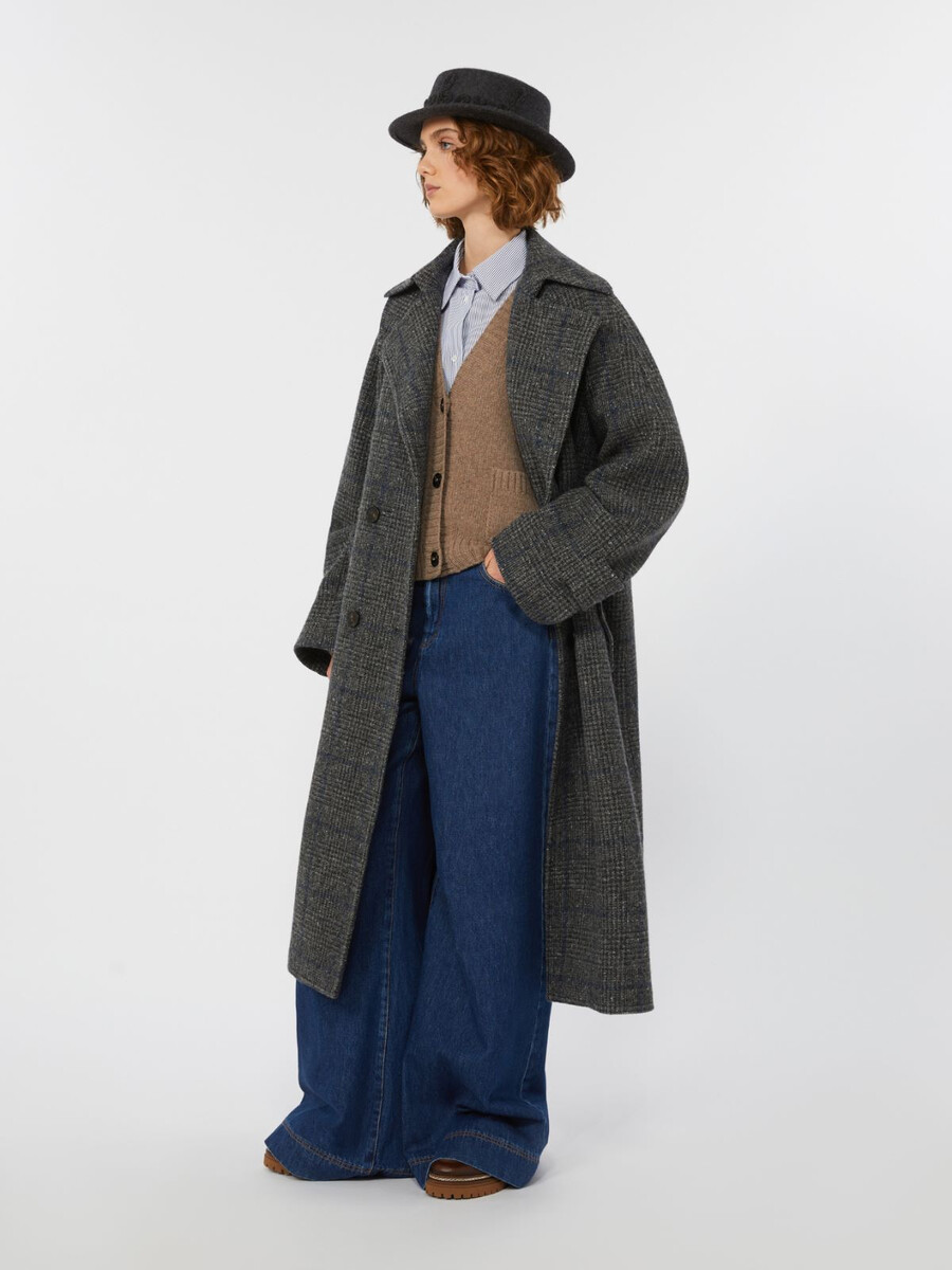 manteau long en tweed de laine - gris foncÉ