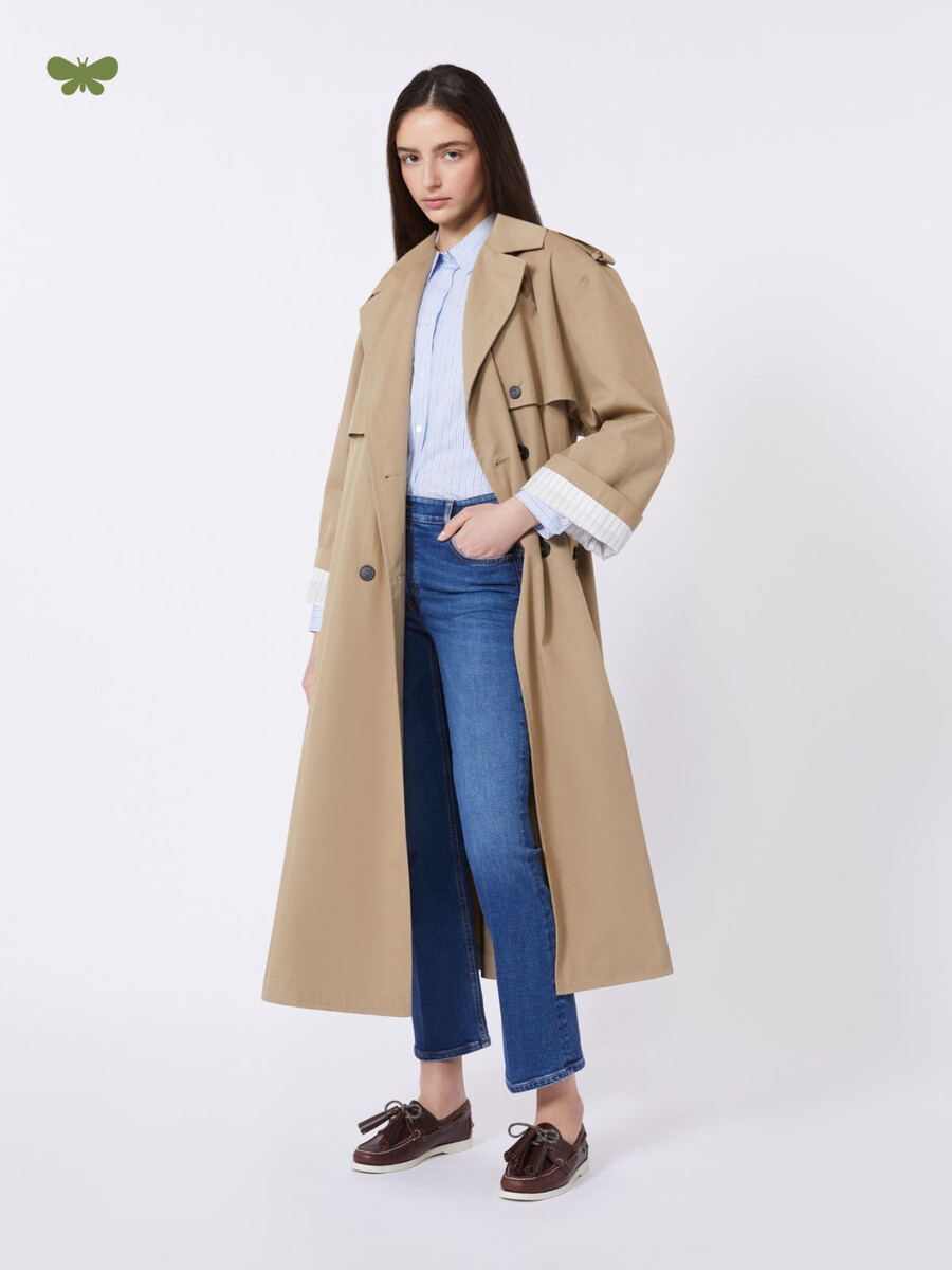 trench-coat fluide en coton et nylon - marron noisette