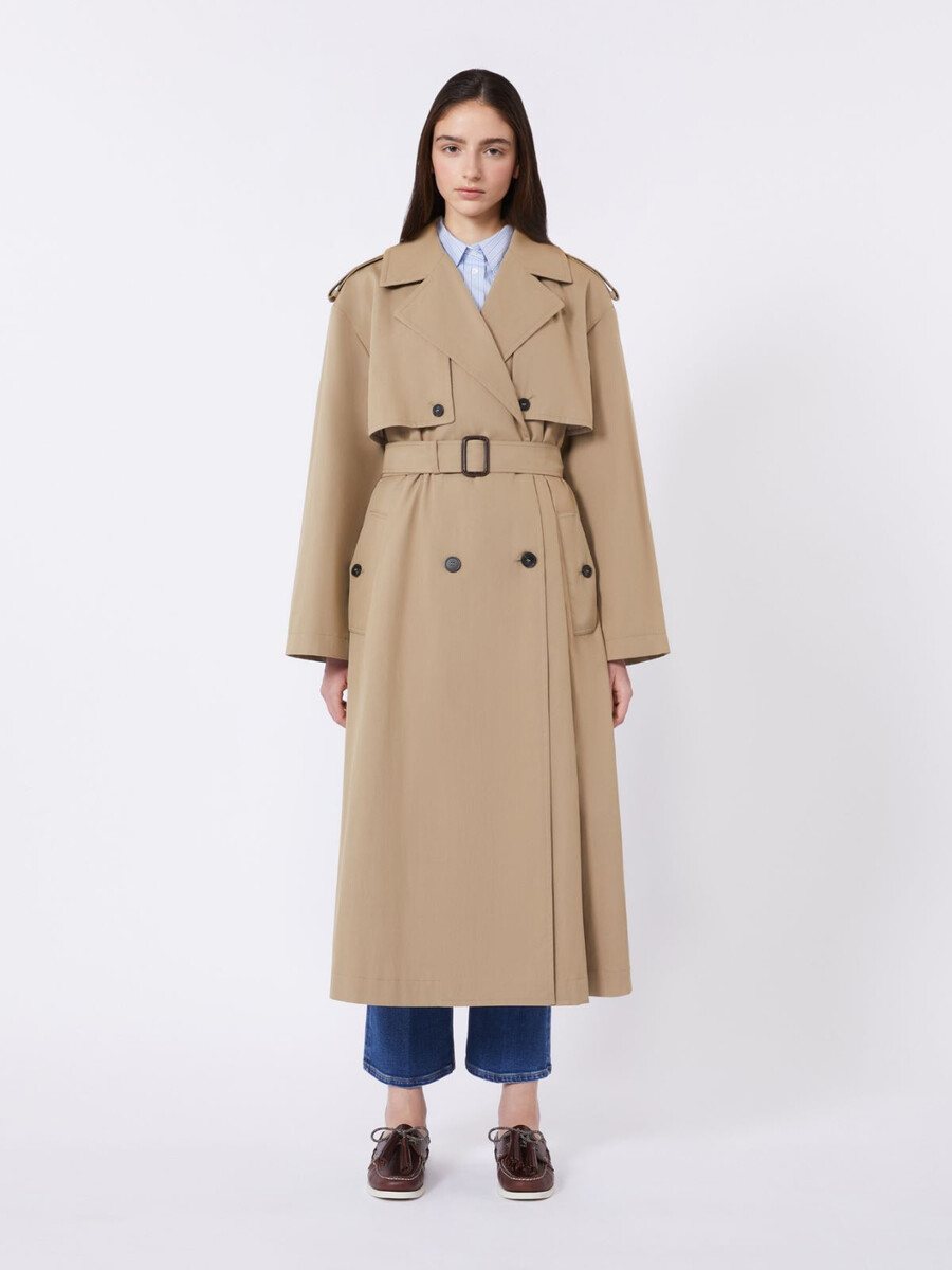 trench-coat fluide en coton et nylon - marron noisette