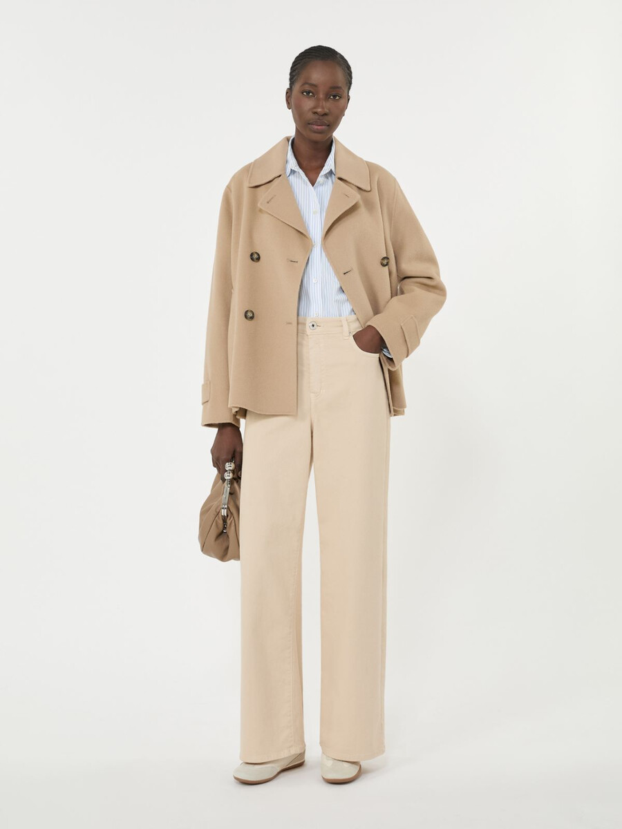 caban croisé en laine mélangée - camel