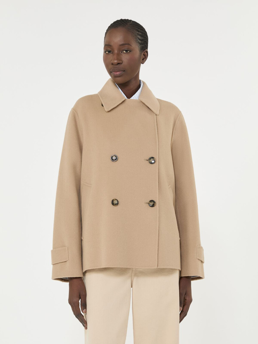 caban croisé en laine mélangée - camel