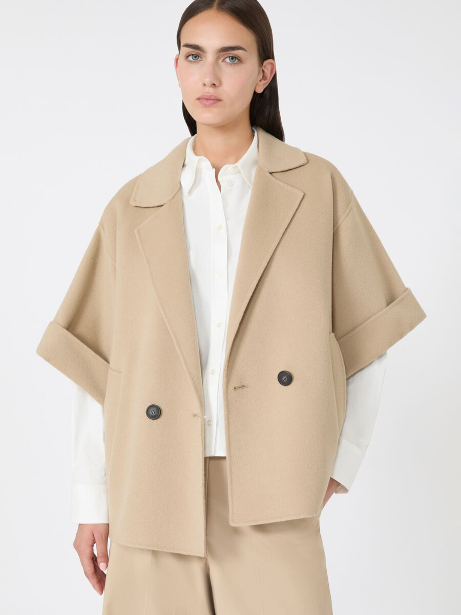 manteau court en drap de laine - beige