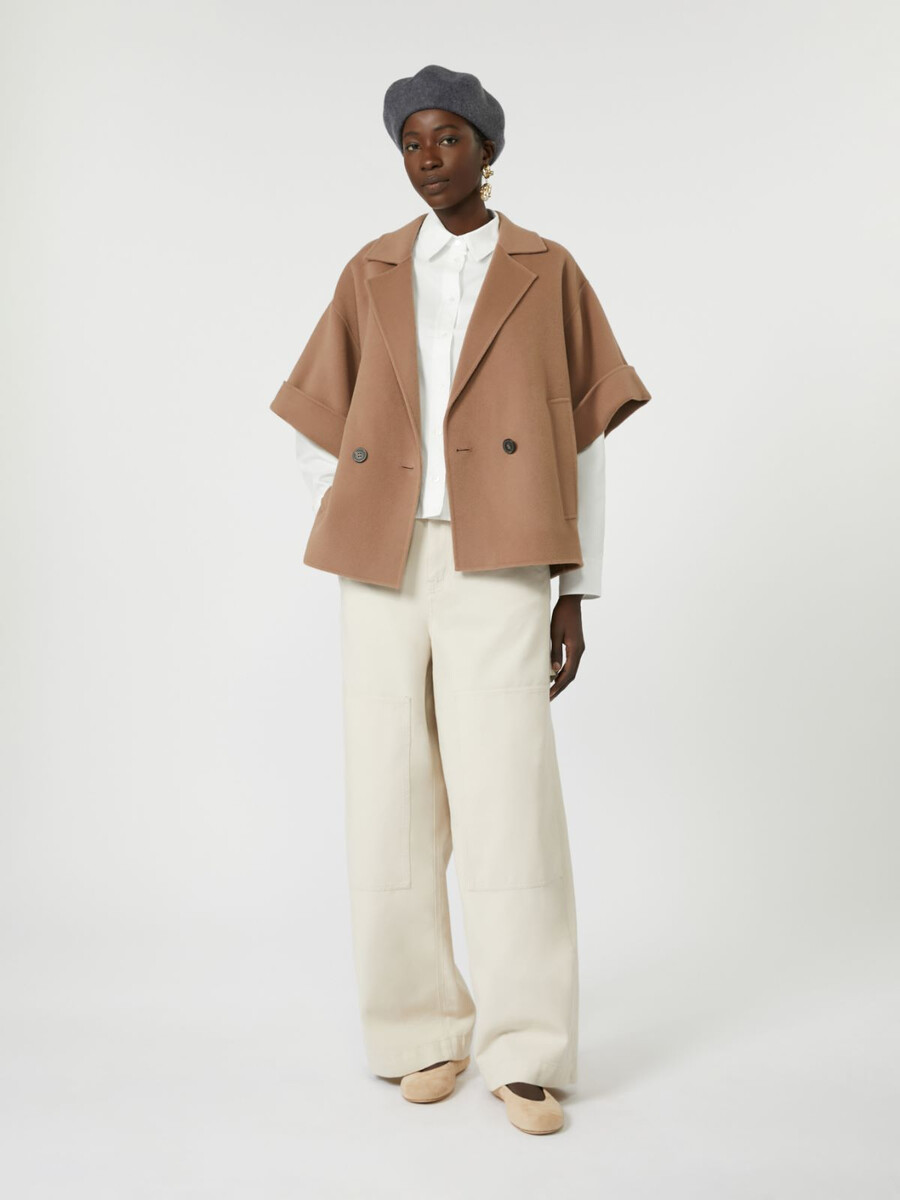 manteau court en drap de laine - marron clair