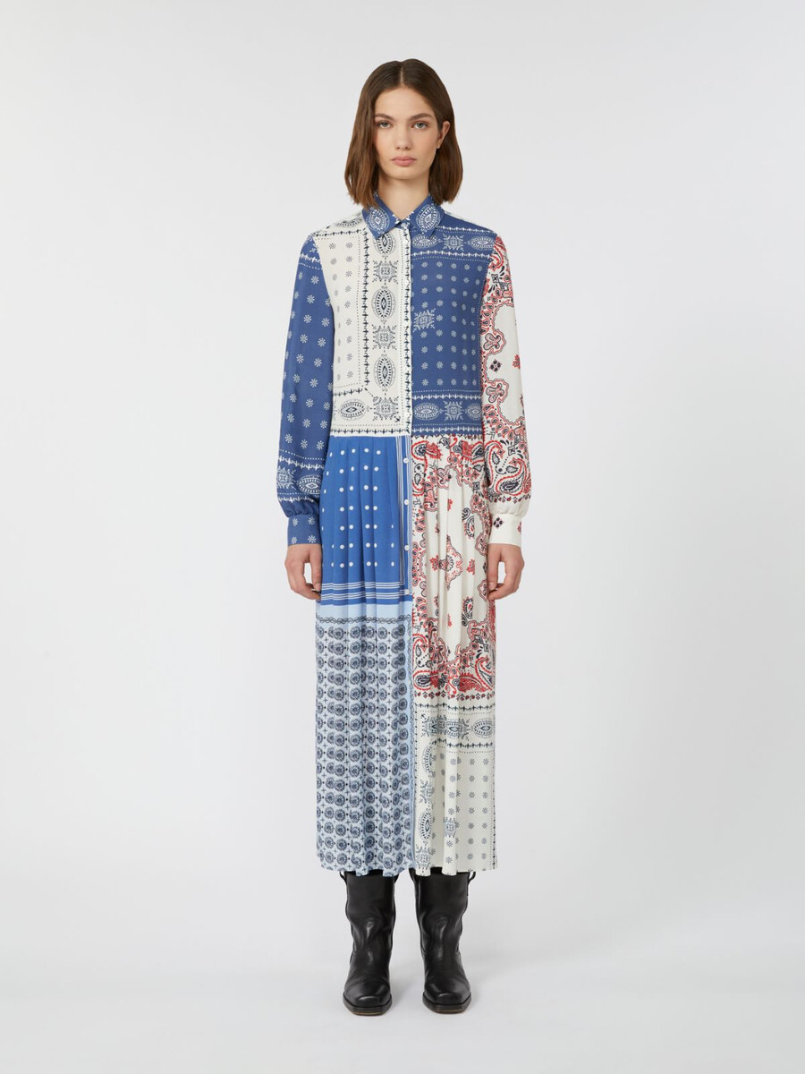 robe-chemise imprimée en viscose - bleu clair