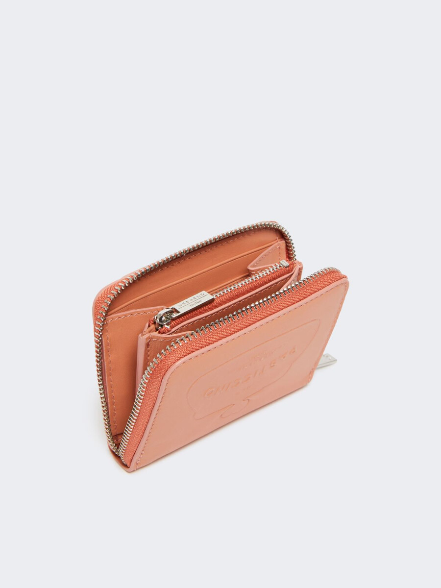 portefeuille zippé en cuir - rose