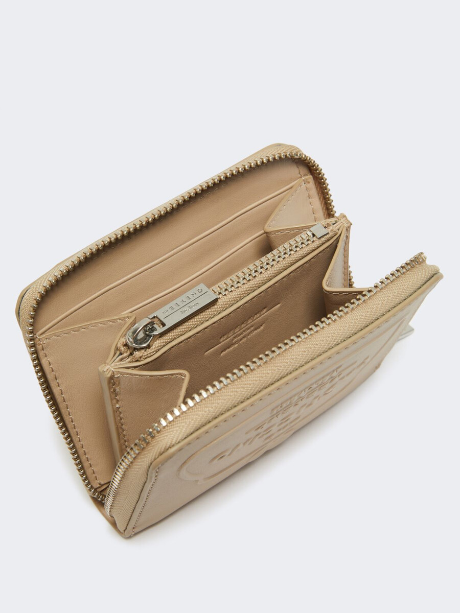 portefeuille zippé en cuir - sable