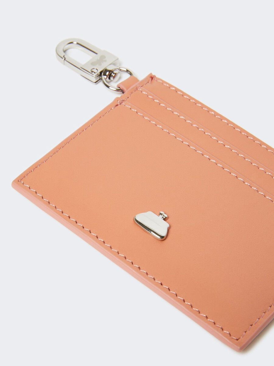 porte-cartes plat en cuir - rose