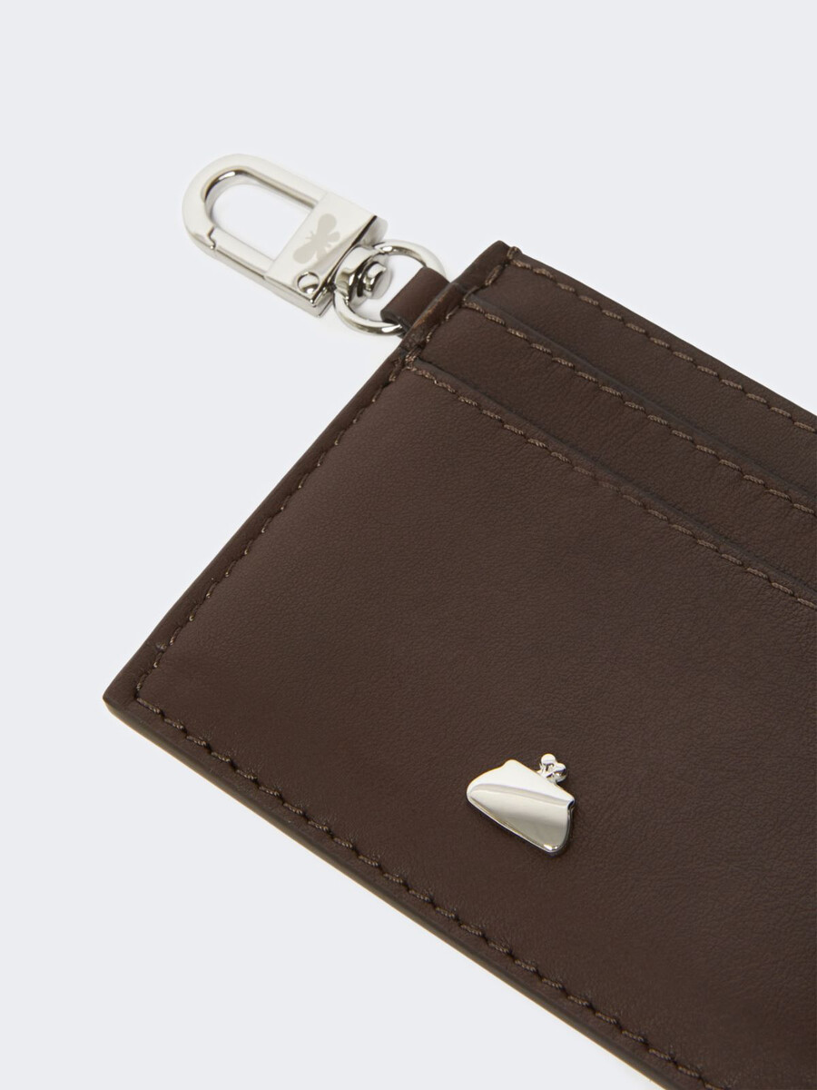porte-cartes plat en cuir - marron foncÉ