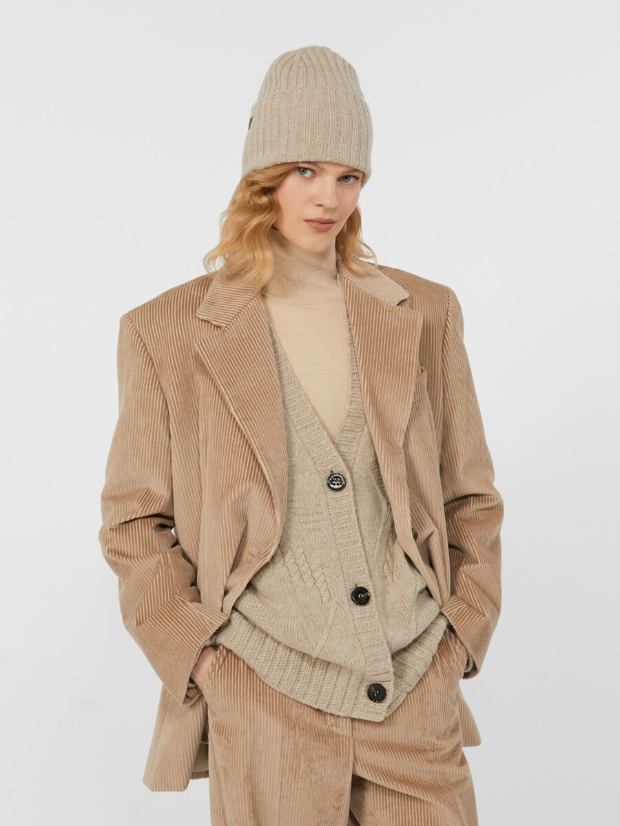 blazer en velours à simple boutonnage - sable