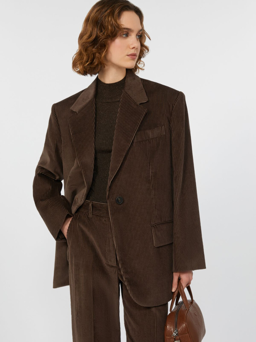 blazer en velours à simple boutonnage - chocolat