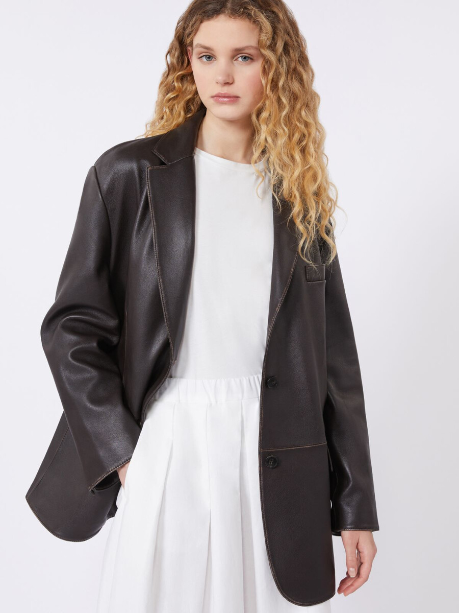 blazer oversize en cuir - marron