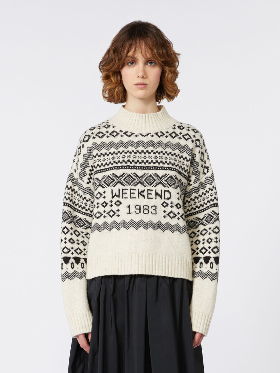 pull en jacquard de laine et dalpaga - blanc