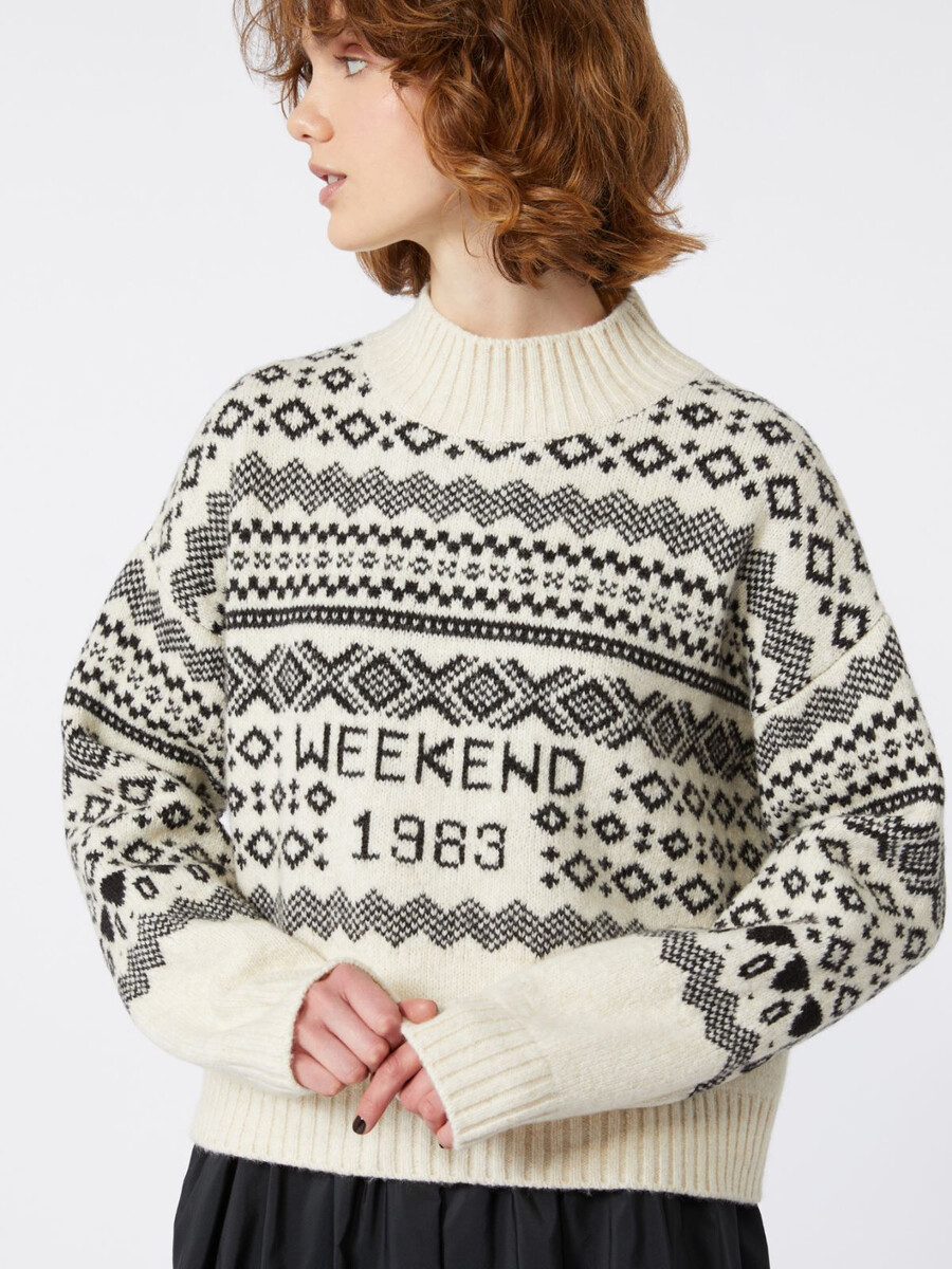 pull en jacquard de laine et dalpaga - blanc