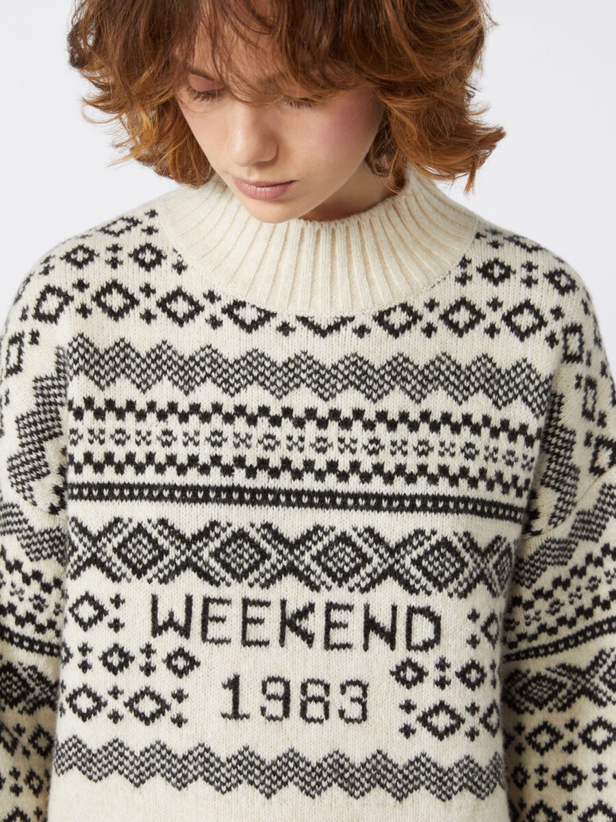 pull en jacquard de laine et dalpaga - blanc