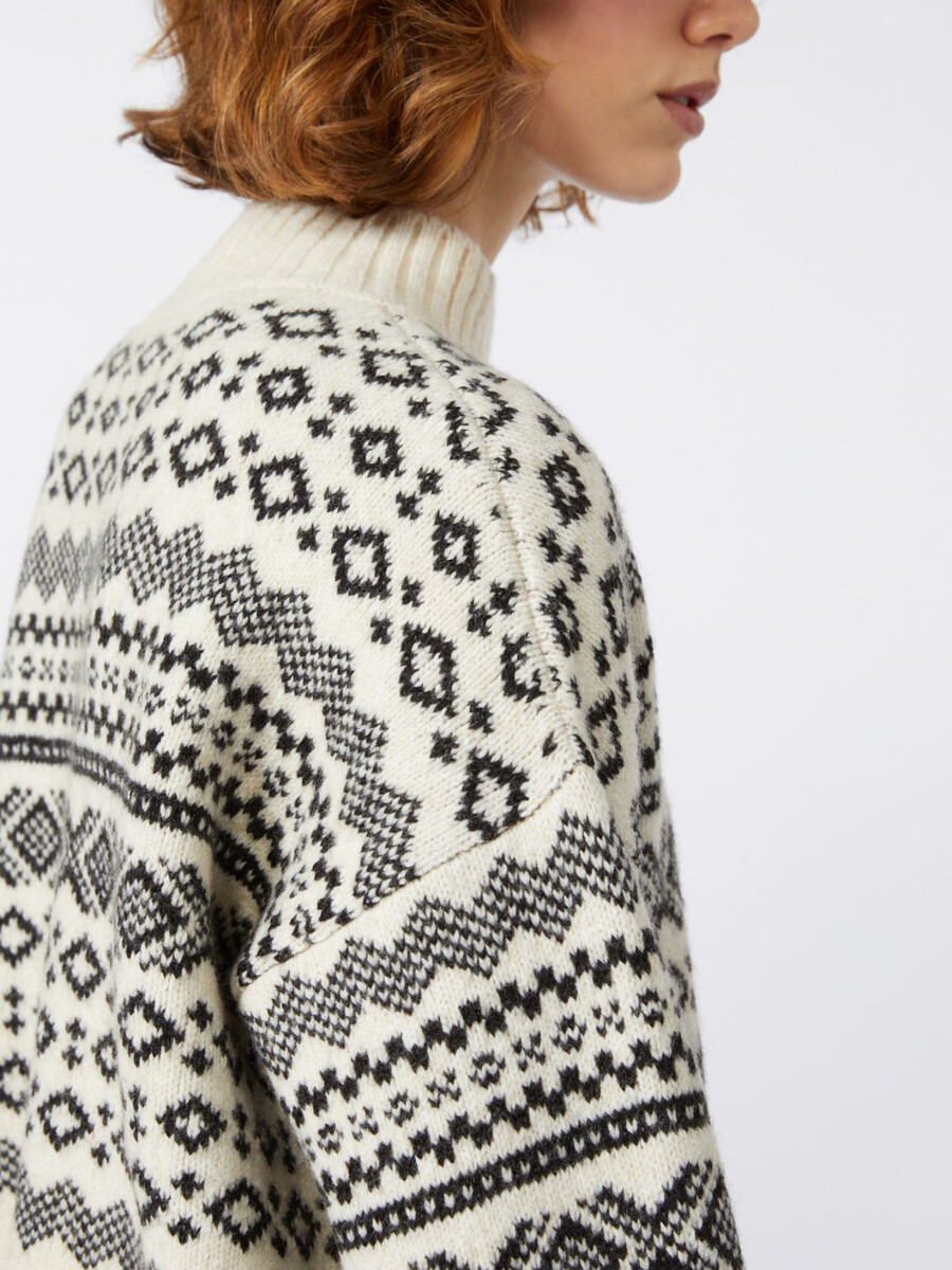 pull en jacquard de laine et dalpaga - blanc