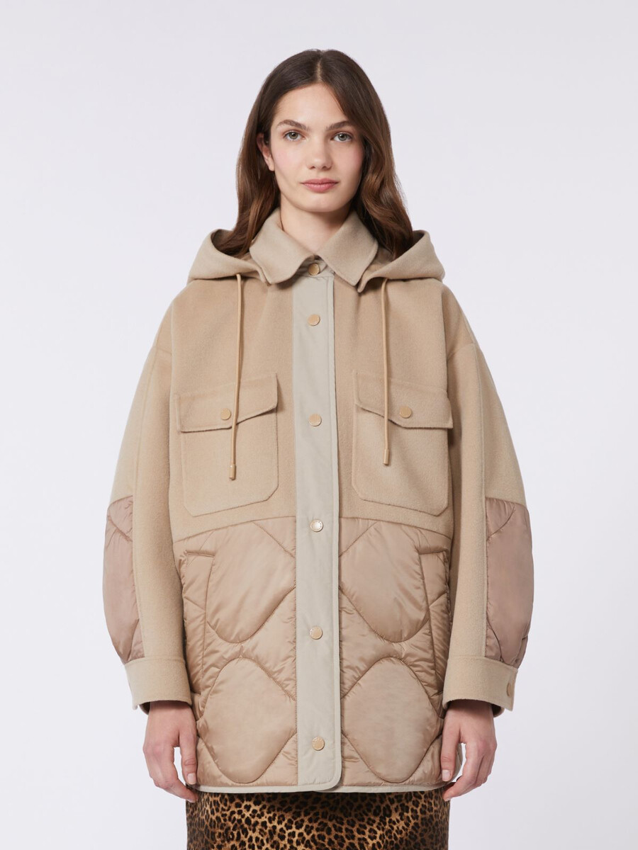 manteau matelassé en laine et nylon double face - camel