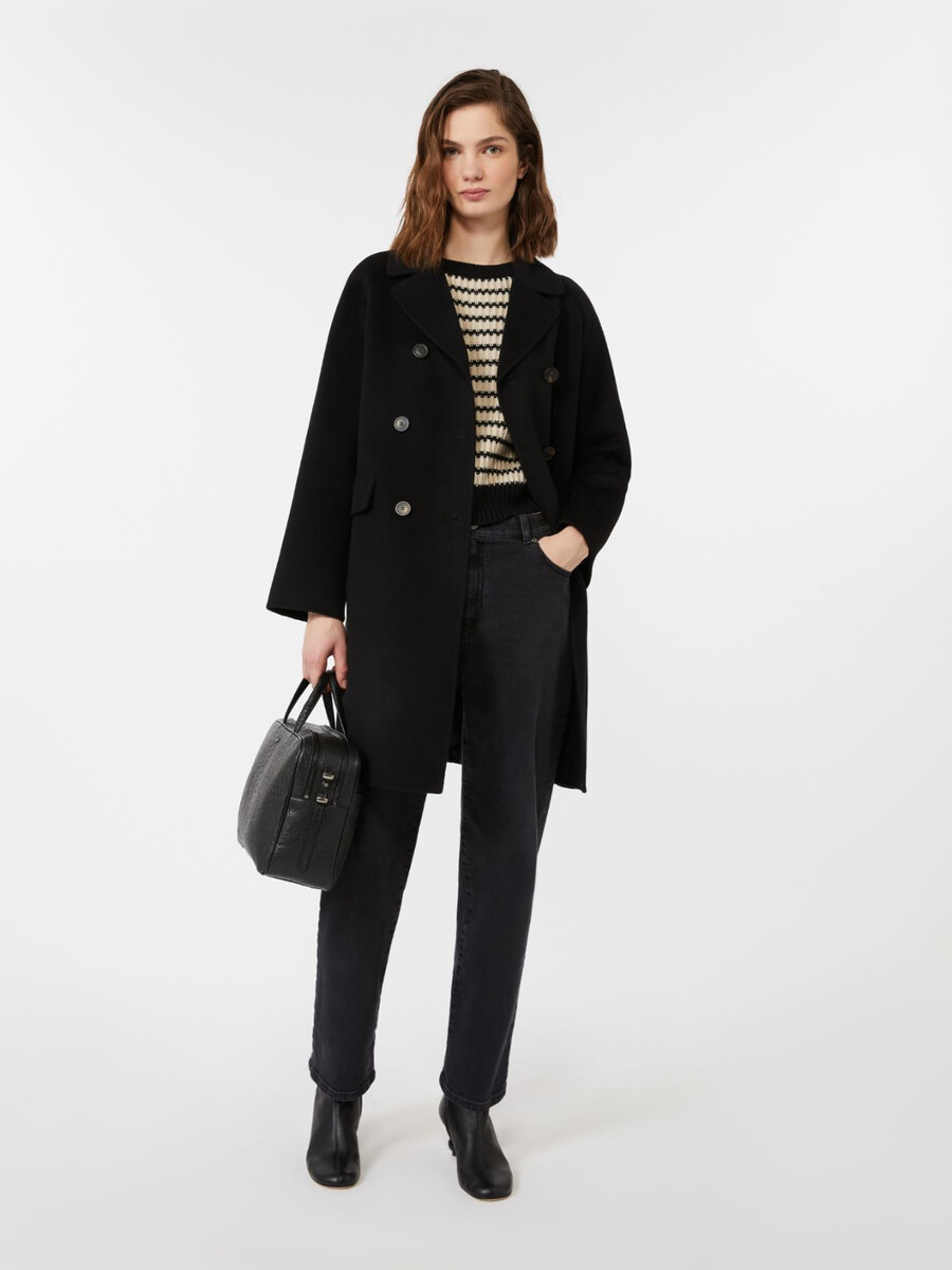 manteau drapé en laine double - noir