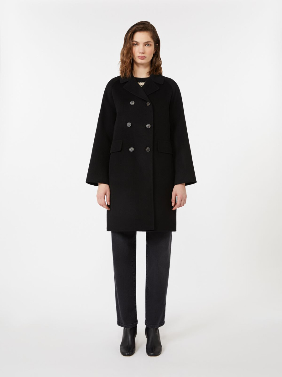 manteau drapé en laine double - noir