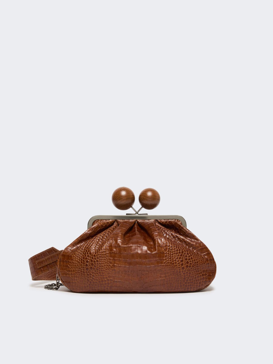 sac pasticcino moyen en cuir imprimé crocodile - rouge marron