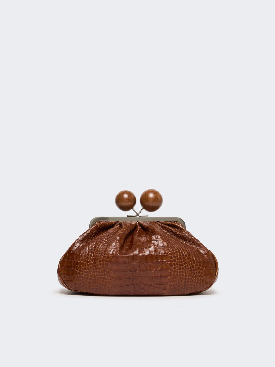 sac pasticcino moyen en cuir imprimé crocodile - rouge marron