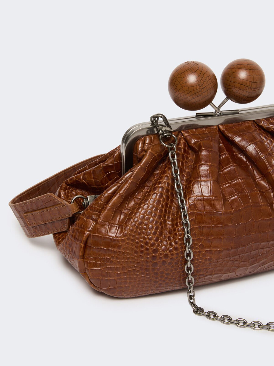 sac pasticcino moyen en cuir imprimé crocodile - rouge marron