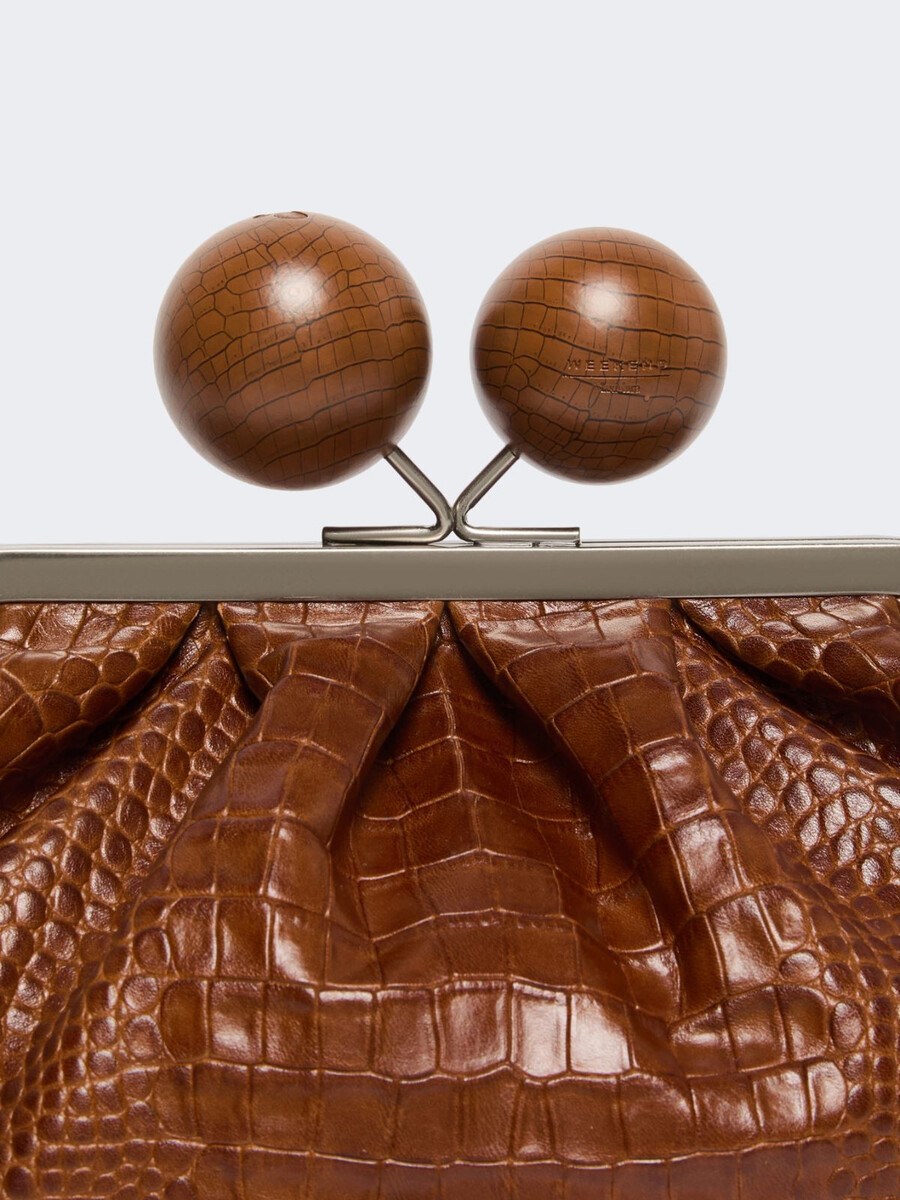 sac pasticcino moyen en cuir imprimé crocodile - rouge marron