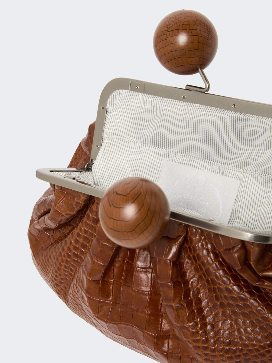 sac pasticcino moyen en cuir imprimé crocodile - rouge marron