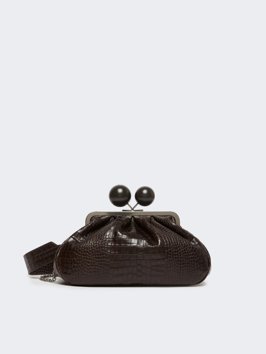 sac pasticcino moyen en cuir imprimé crocodile - marron foncÉ