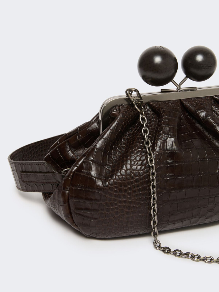 sac pasticcino moyen en cuir imprimé crocodile - marron foncÉ