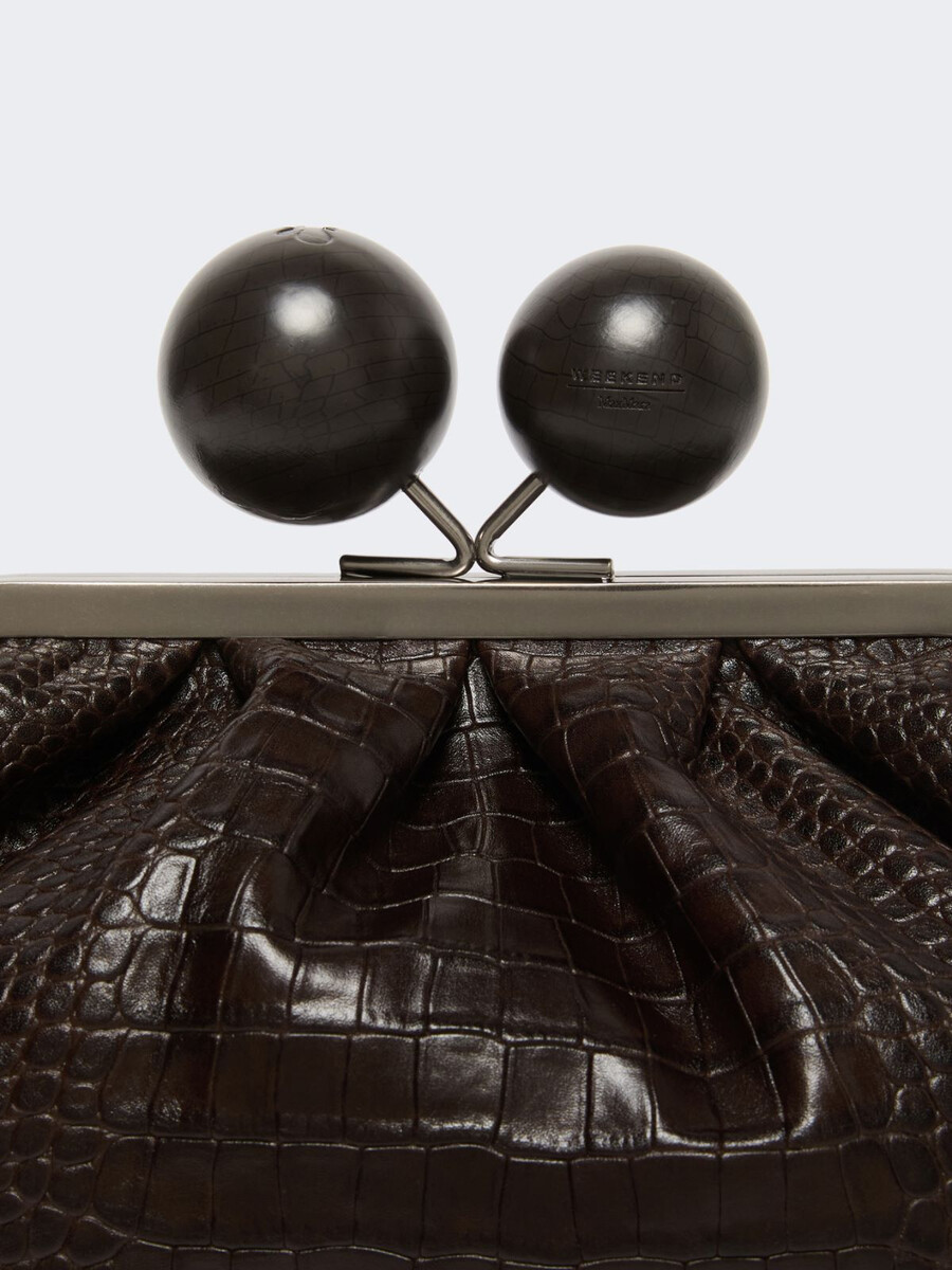 sac pasticcino moyen en cuir imprimé crocodile - marron foncÉ