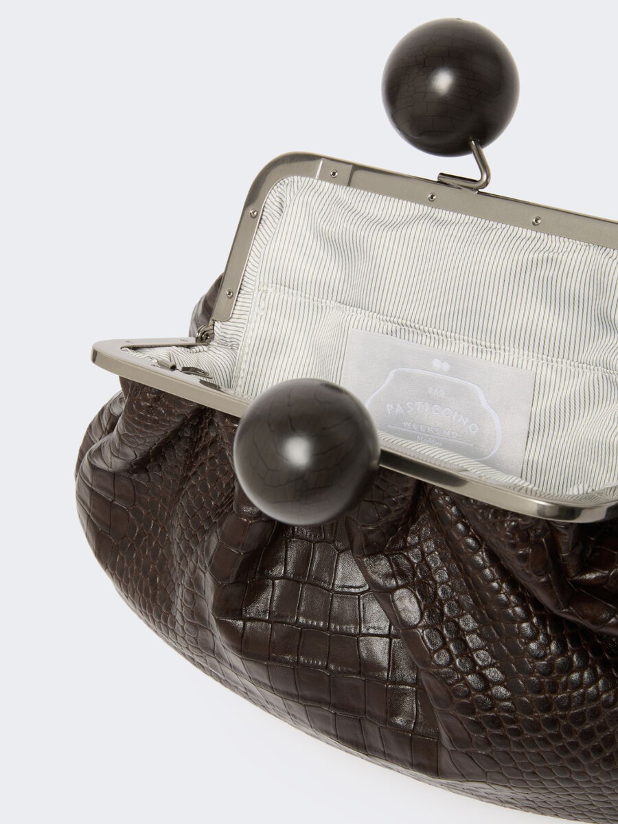 sac pasticcino moyen en cuir imprimé crocodile - marron foncÉ