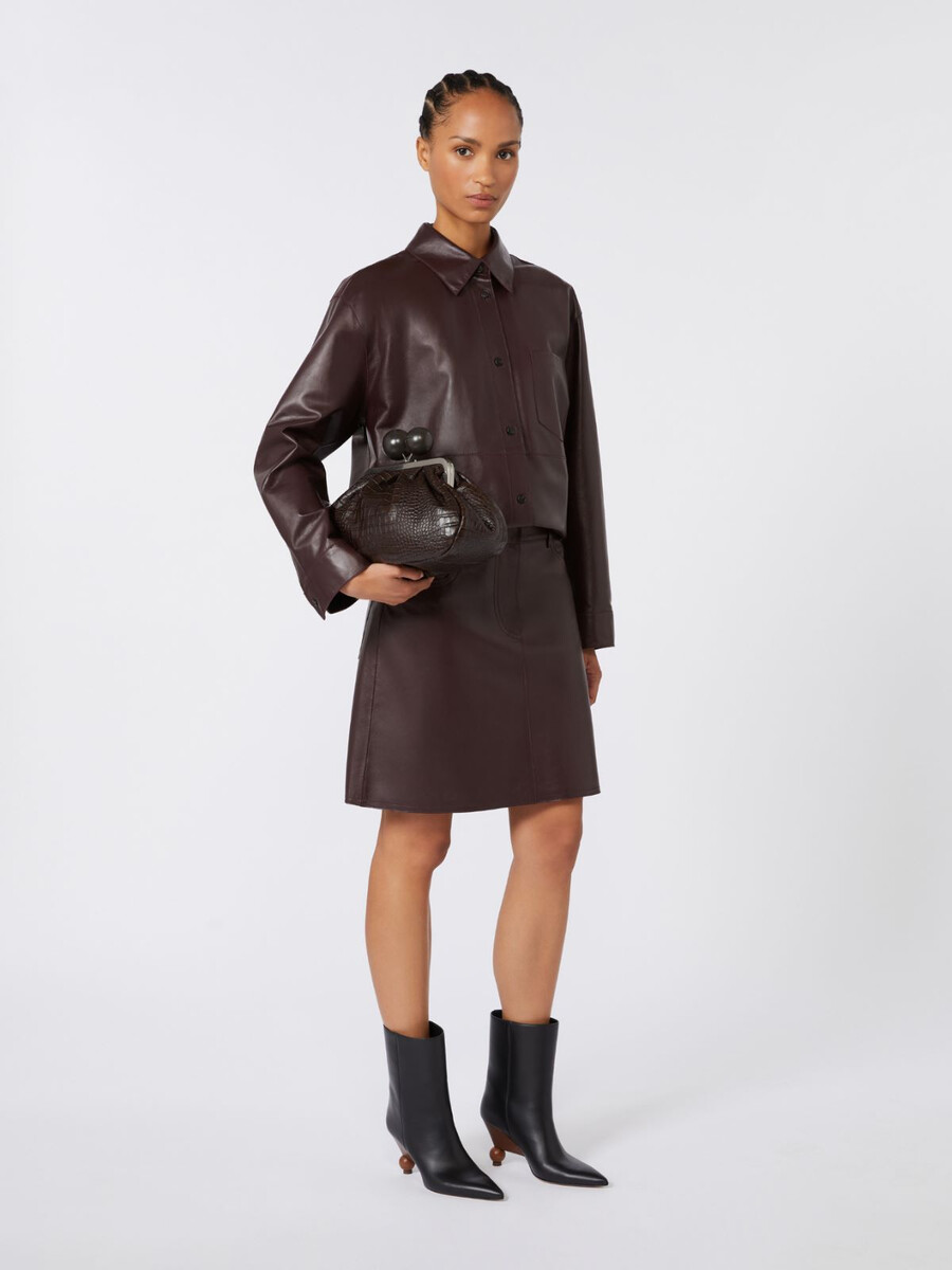 sac pasticcino moyen en cuir imprimé crocodile - marron foncÉ