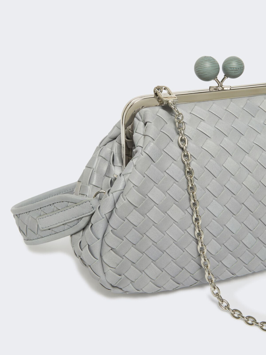 sac pasticcino moyen en cuir tressé - bleu clair